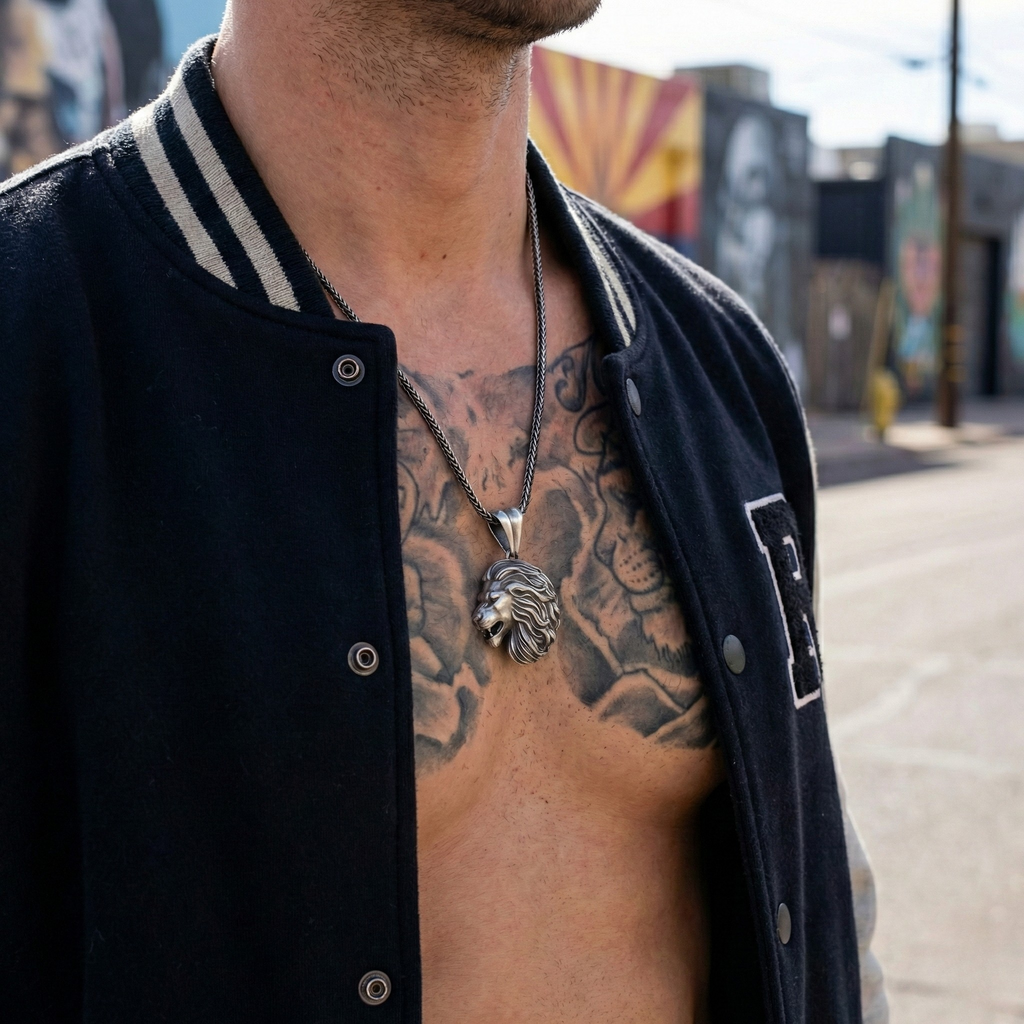 Aslan Kolye: Gotik Oksitli Gümüş - Erkekler İçin El Yapımı