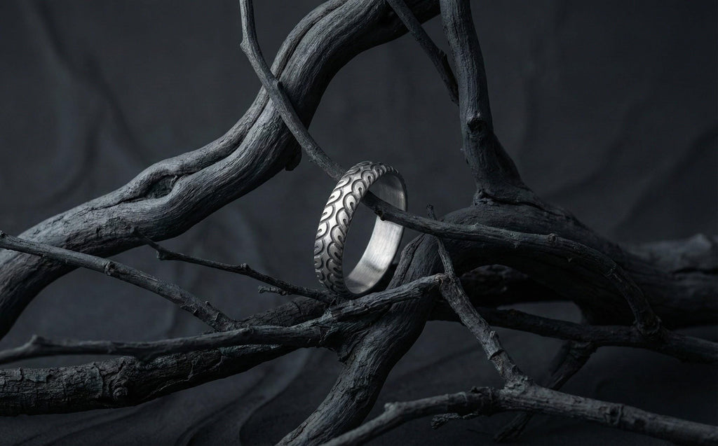 925 Ayar Gümüş Arazi Lastiği Desenli Unisex Yüzük