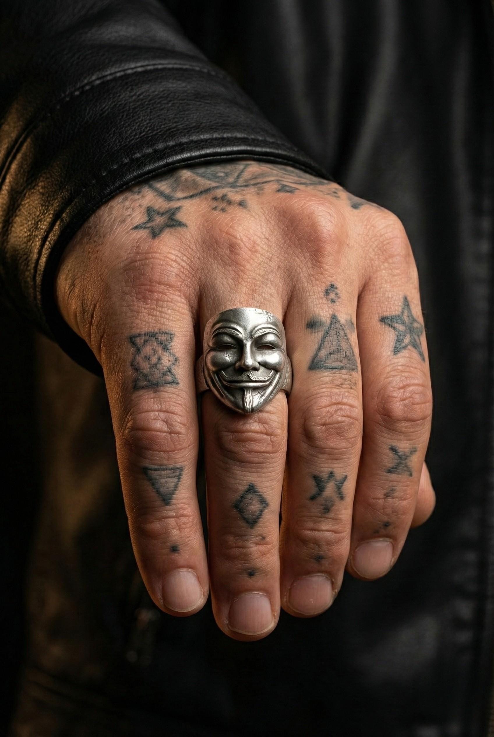 V for Vendetta Maskesi Yüzük – Gümüş Anonim Yüz Motifli Yüzük