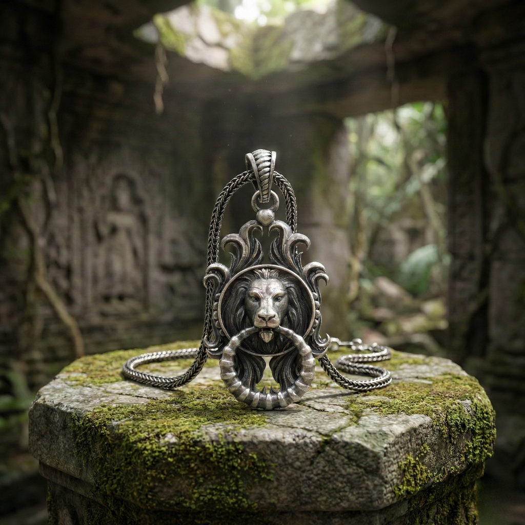 Gotik Aslan Kolye - El Yapımı Oksitli 925 Ayar Gümüş