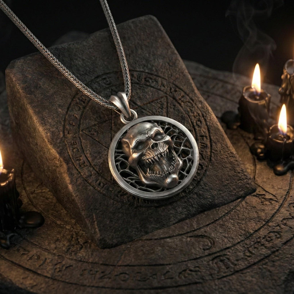 Canavar Kafası Kolye Oksitlenmiş Gümüş Korku Temalı Takı