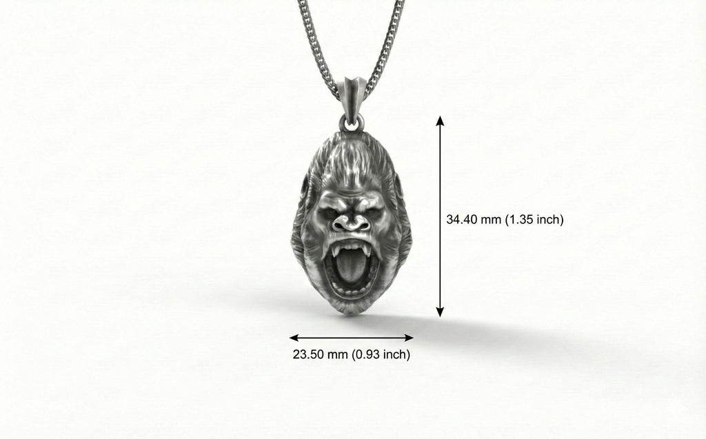 Oksitlenmiş Gümüş Goril Kafası Kolye