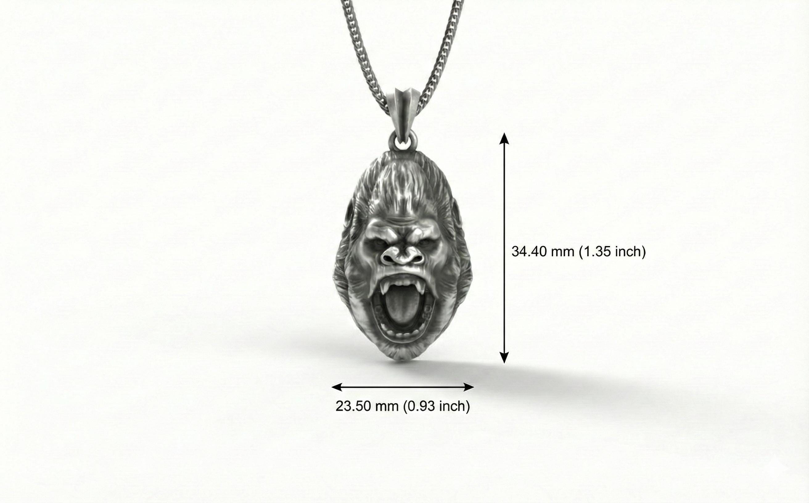 Oksitlenmiş Gümüş Goril Kafası Kolye