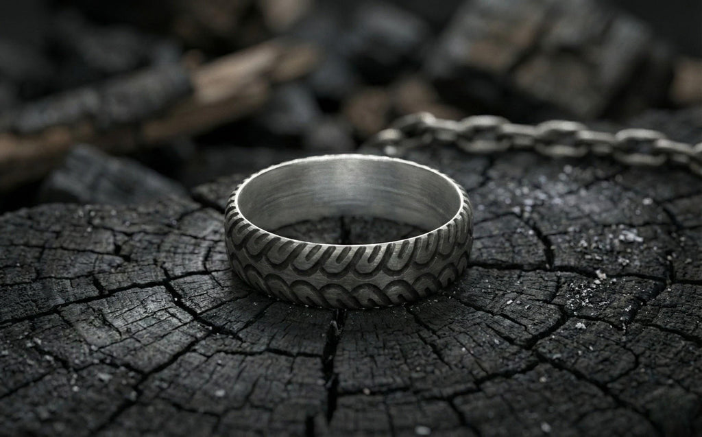 925 Ayar Gümüş Arazi Lastiği Desenli Unisex Yüzük