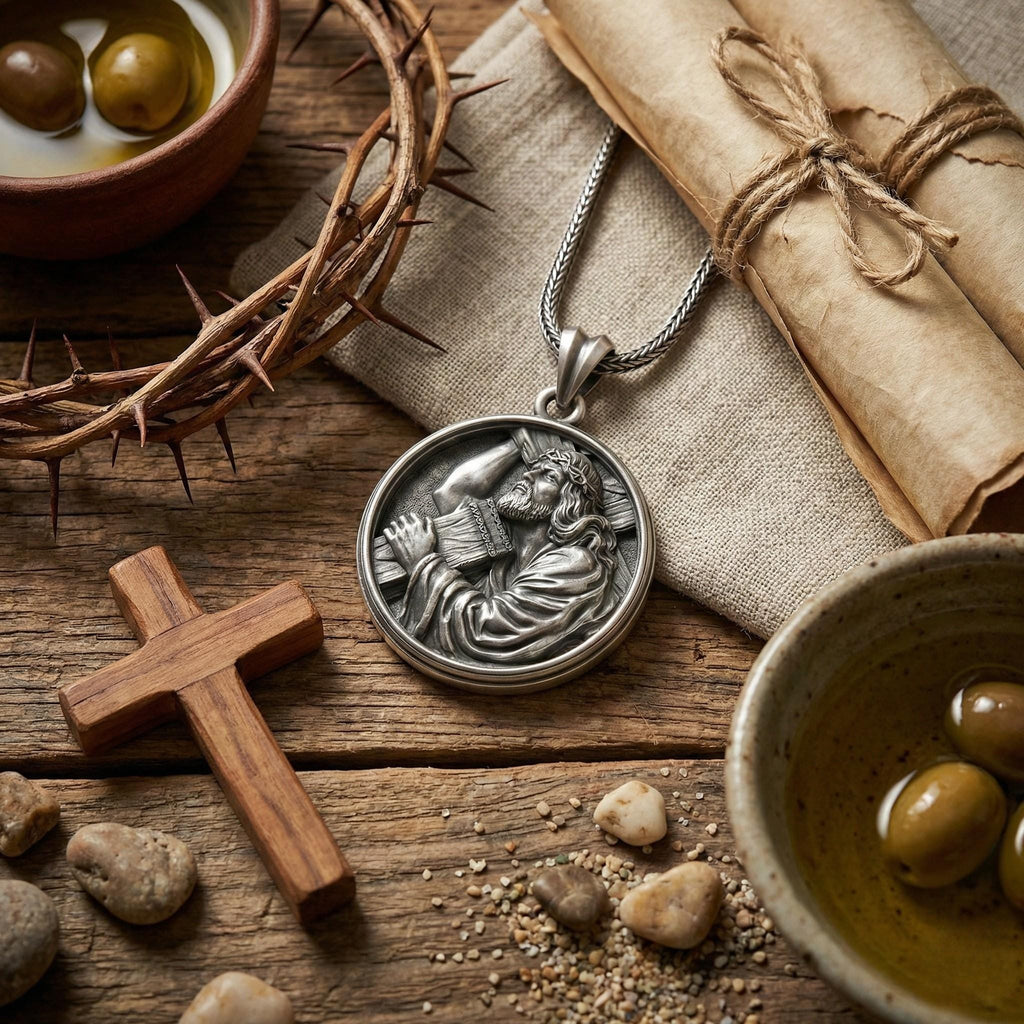 Antik Gümüş İsa'nın Çarmıh Taşıdığı Kolye Ucu Hristiyan Madalyon Takı