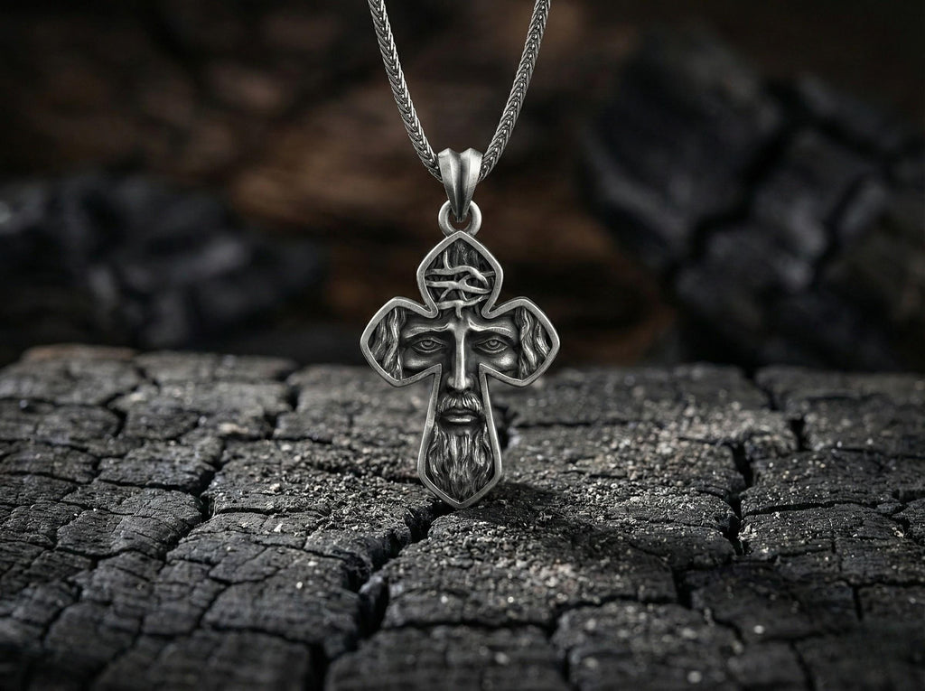 Gümüş İsa Yüzü Haç Kolye Ucu Hristiyan İnanç Takısı