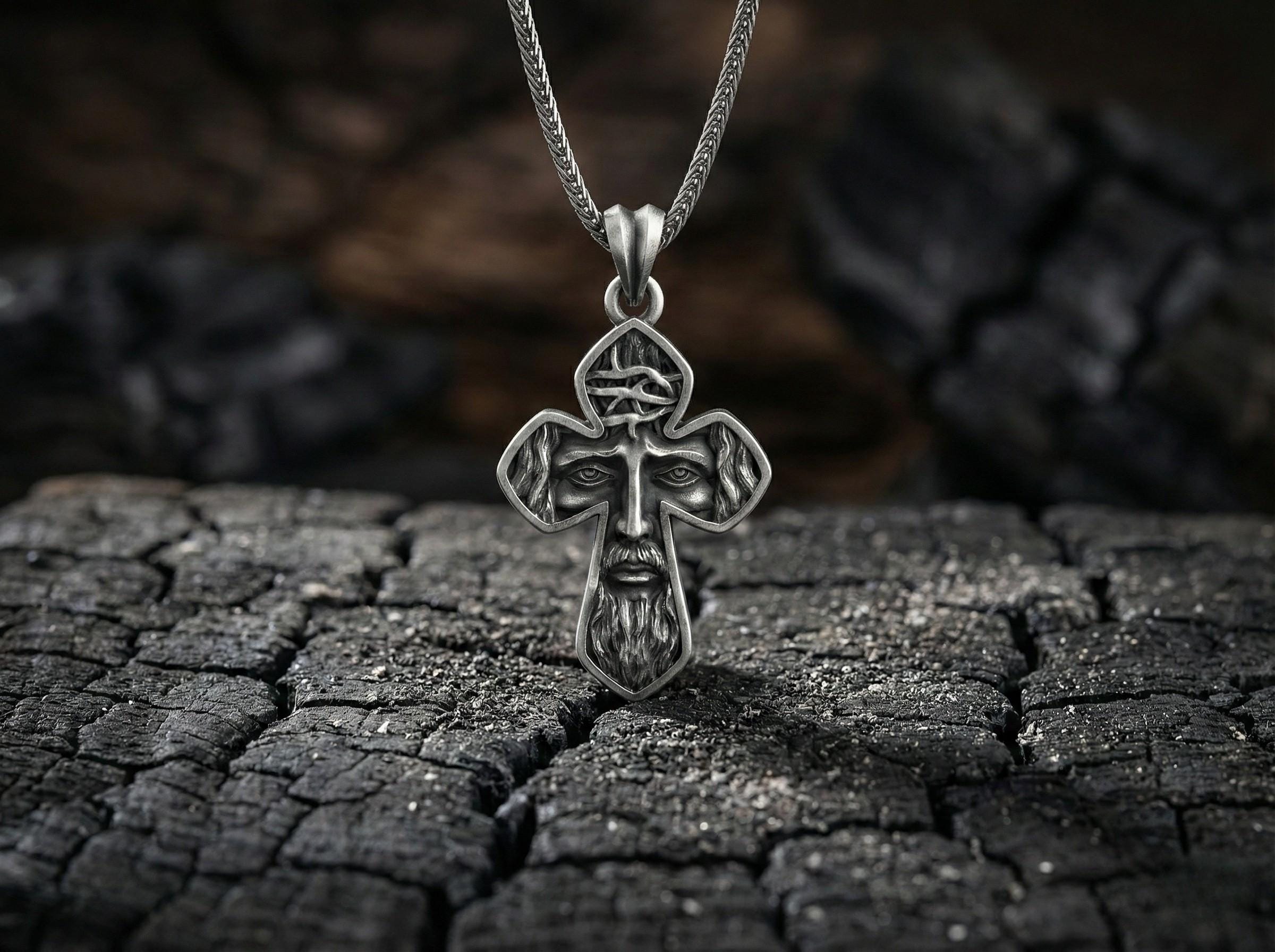 Gümüş İsa Yüzü Haç Kolye Ucu Hristiyan İnanç Takısı