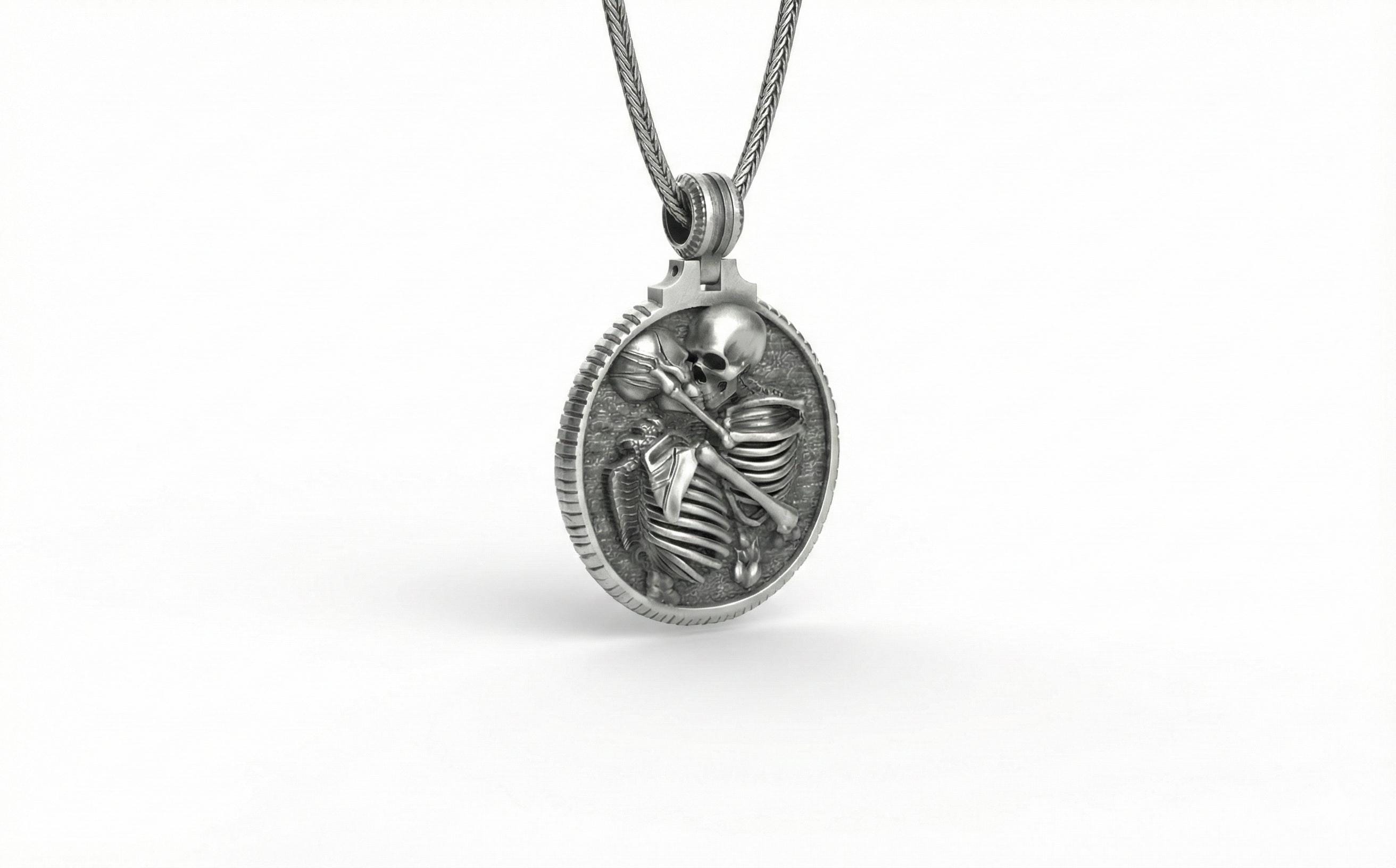 Gümüş Sarılan İskelet Çift Kolye Gotik Takı