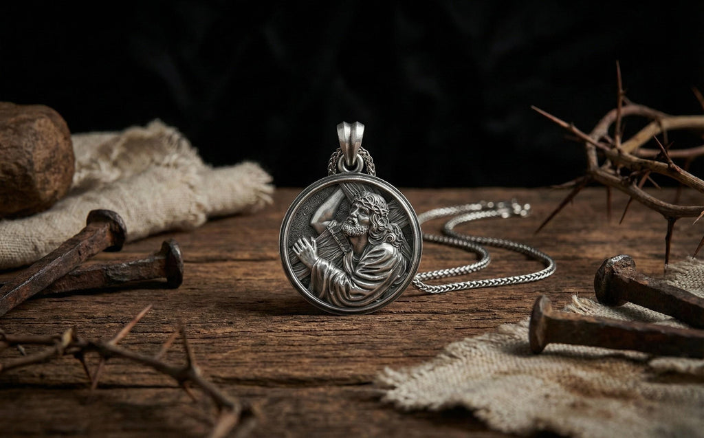 Antik Gümüş İsa'nın Çarmıh Taşıdığı Kolye Ucu Hristiyan Madalyon Takı