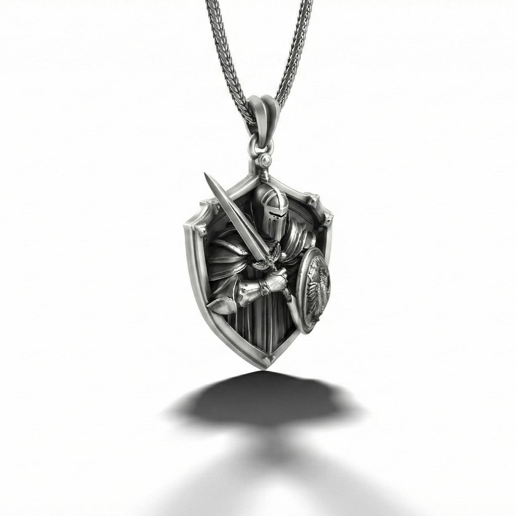 Şövalye Kalkanı Gümüş Kolye Ortaçağ Savaşçı Takısı