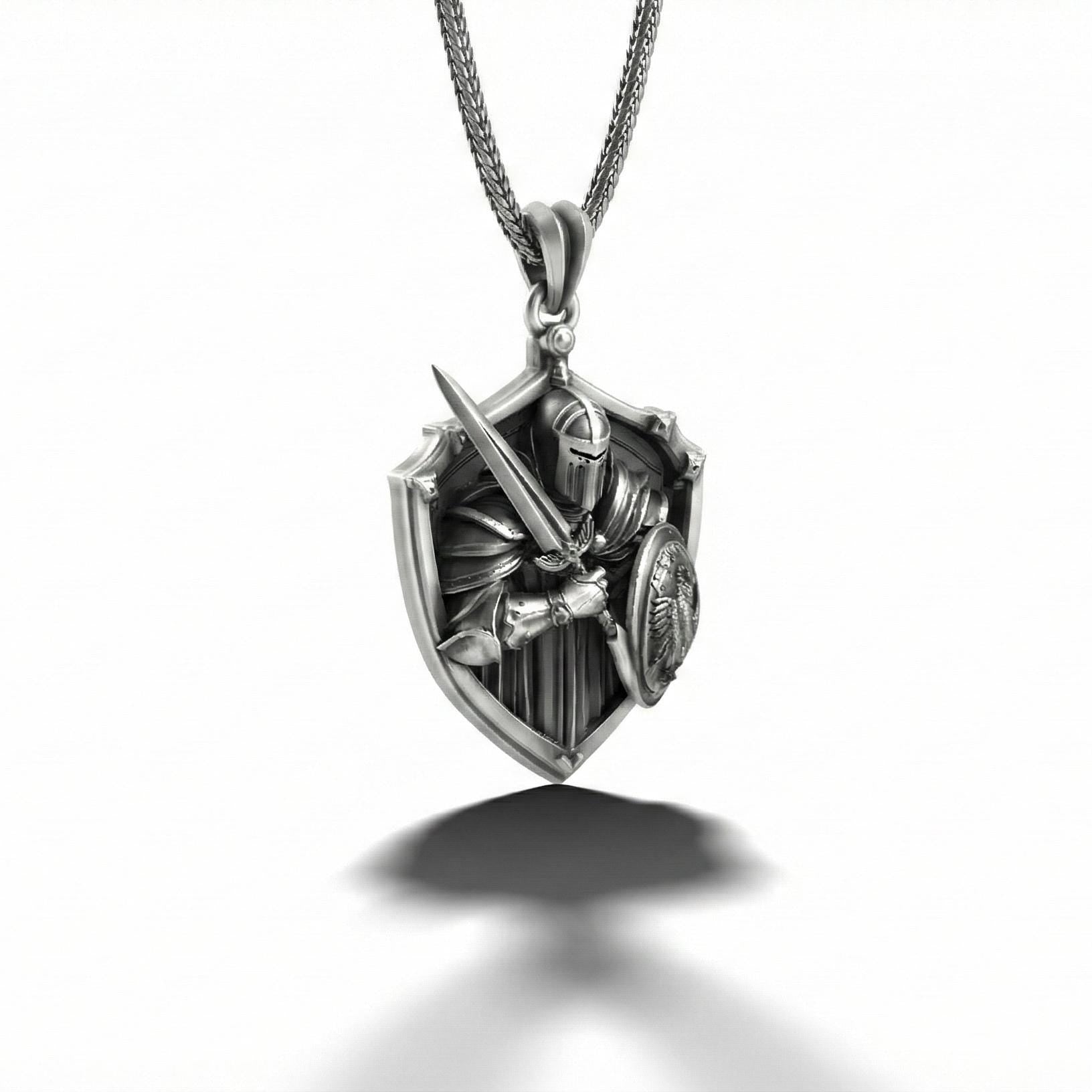 Şövalye Kalkanı Gümüş Kolye Ortaçağ Savaşçı Takısı