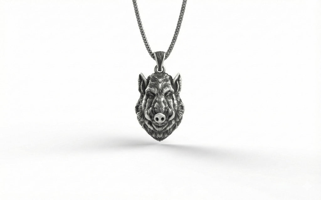 Yaban Domuzu Kolye Gümüş Hayvan Takısı