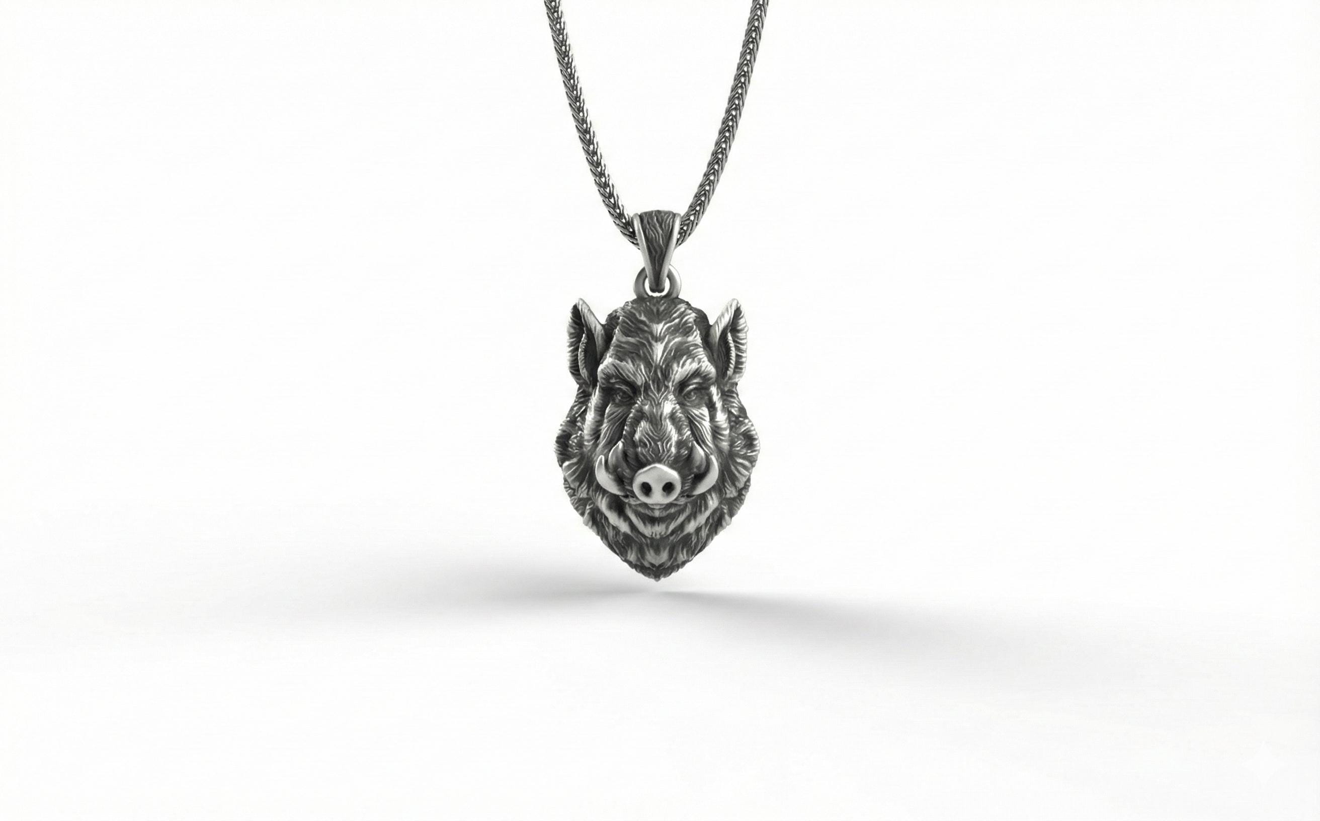 Yaban Domuzu Kolye Gümüş Hayvan Takısı