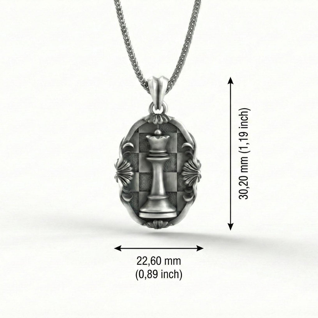 Antik Gümüş Satranç Vezir Kolye Ortaçağ Strateji Sembolü Takı