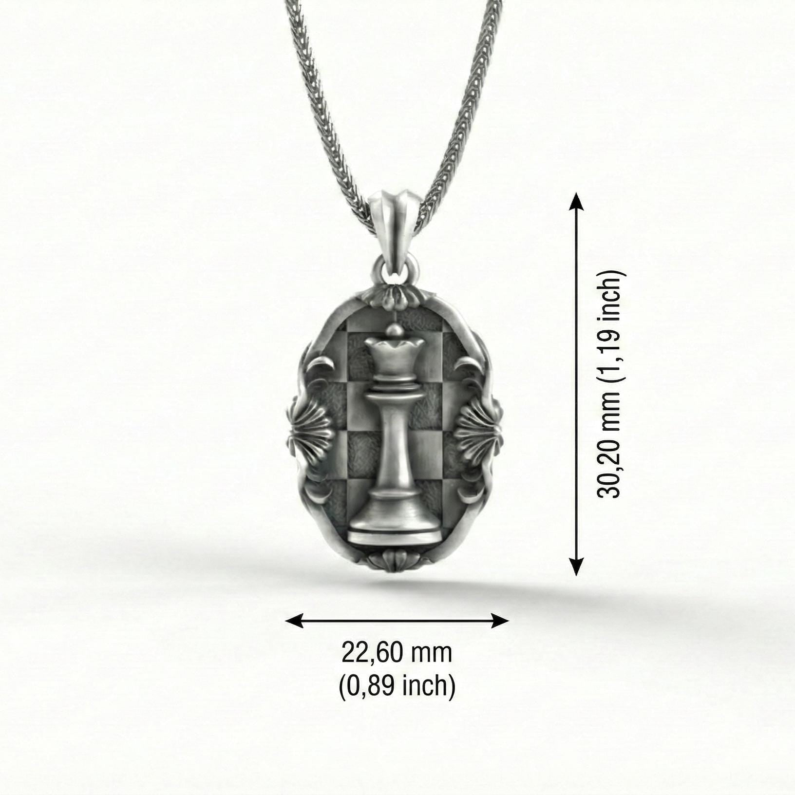 Antik Gümüş Satranç Vezir Kolye Ortaçağ Strateji Sembolü Takı