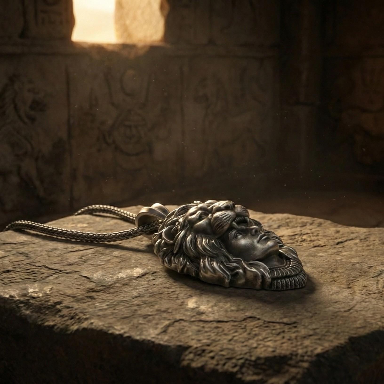 Aslan Başı Takan Avcı Kolye Ucu, Oksitlenmiş Gümüş Takı