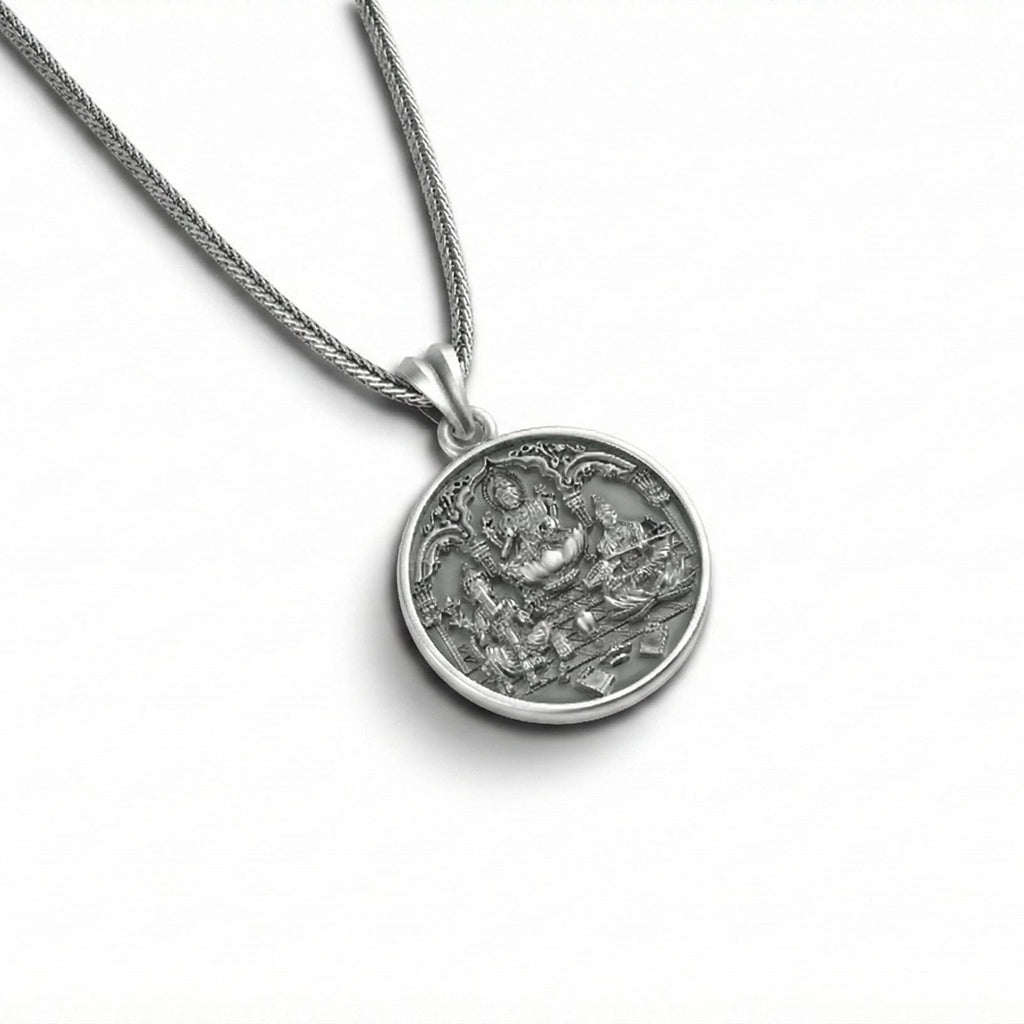 Lakshmi Ganesh Saraswati Kolyesi Oksitlenmiş Gümüş Hindu Takısı