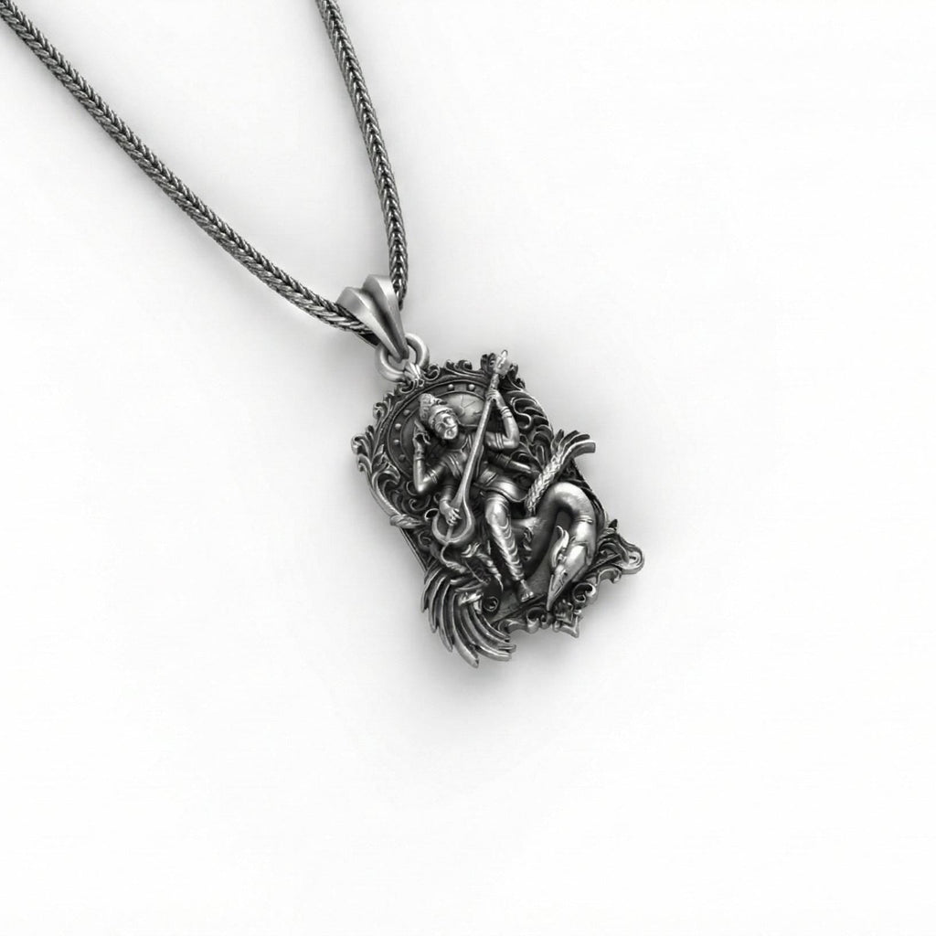 Saraswati Tanrıçası Gümüş Kolye Ucu Hindu Takısı