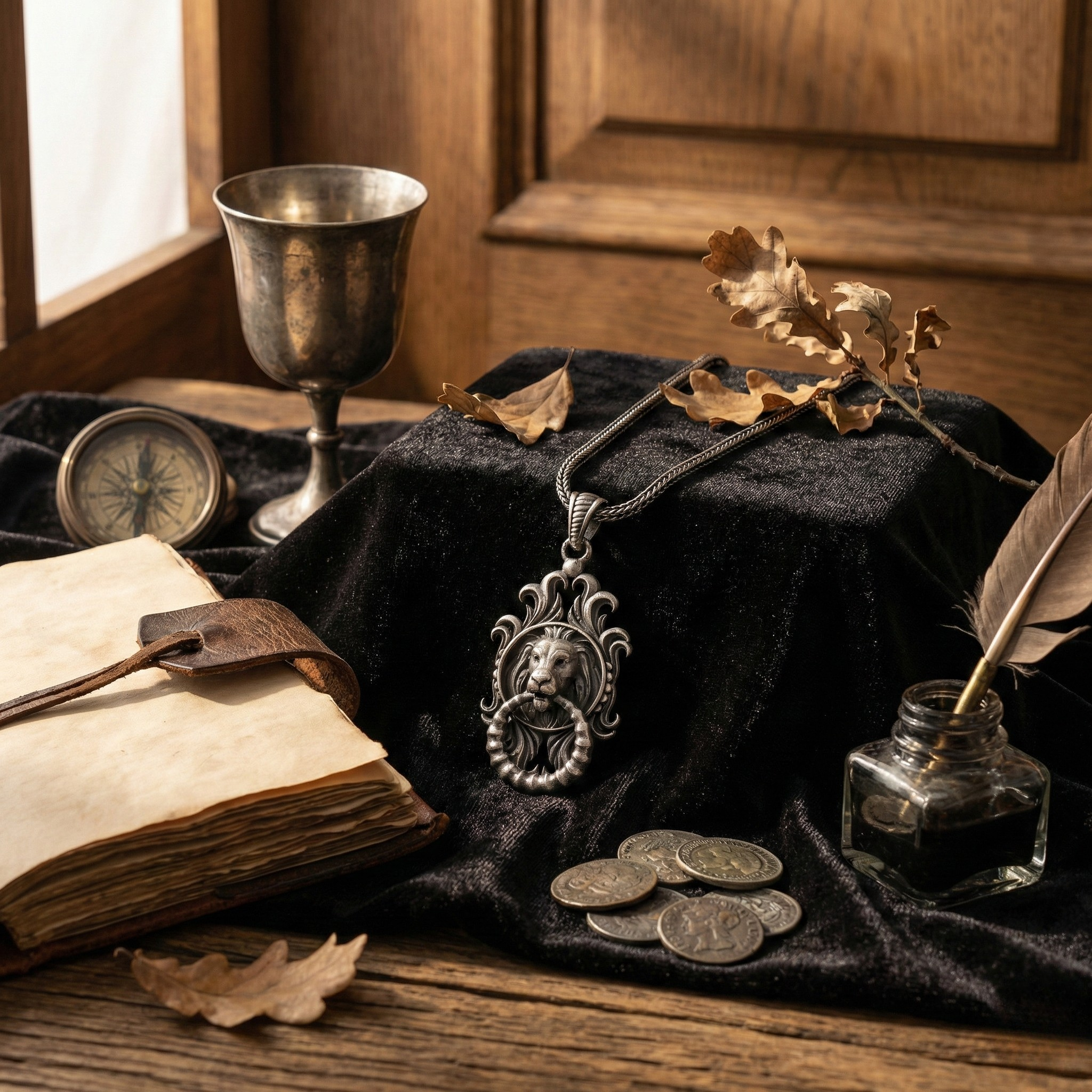 Gotik Aslan Kolye - El Yapımı Oksitli 925 Ayar Gümüş