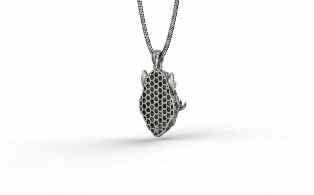 Yaban Domuzu Kolye Gümüş Hayvan Takısı