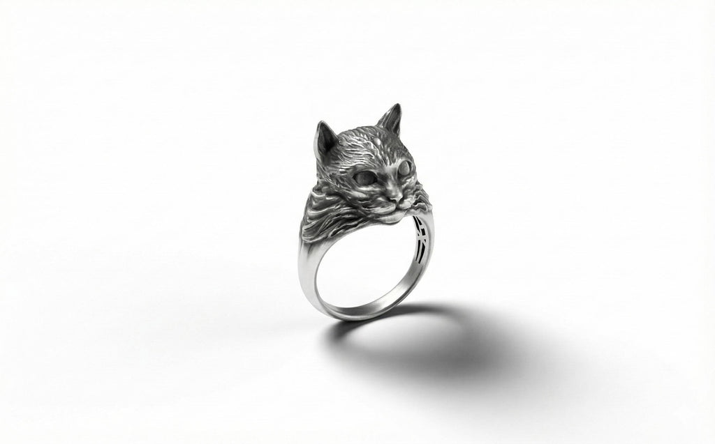 925 Ayar Gümüş Kedi Yüzük – 3 Boyutlu Kedi Başı Yüzüğü