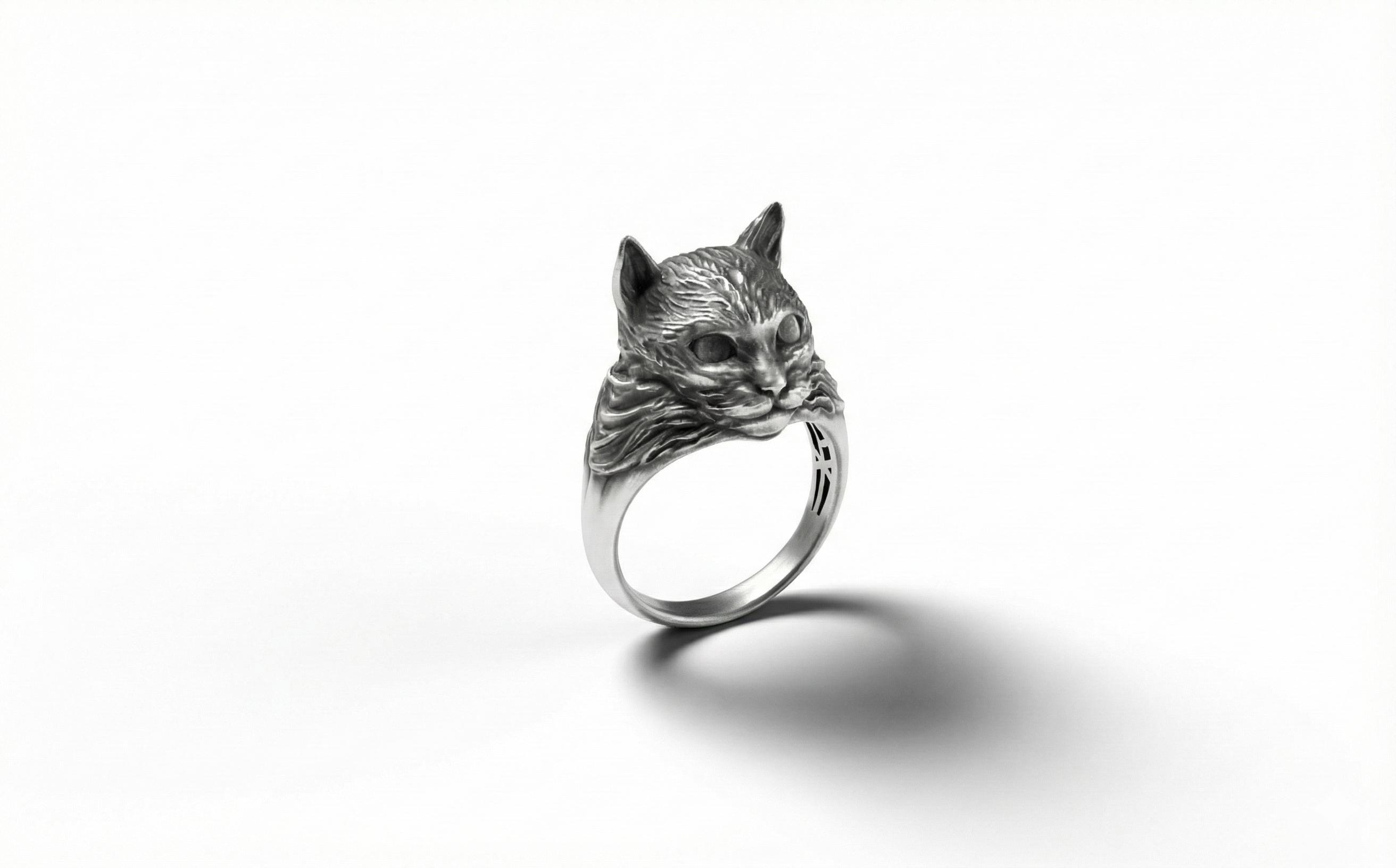 925 Ayar Gümüş Kedi Yüzük – 3 Boyutlu Kedi Başı Yüzüğü