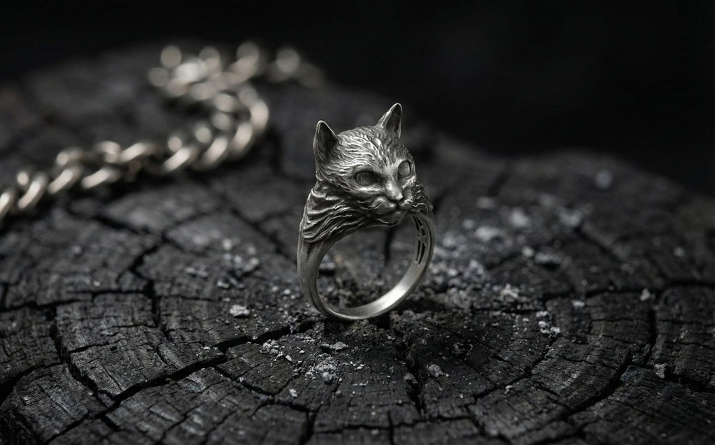 925 Ayar Gümüş Kedi Yüzük – 3 Boyutlu Kedi Başı Yüzüğü