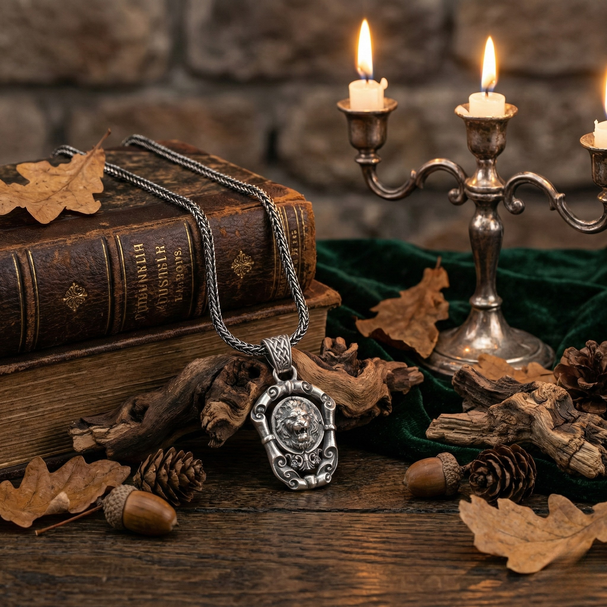 Aslan Kolye: Oksitli 925 Ayar Gümüş - El Yapımı Erkek Takısı