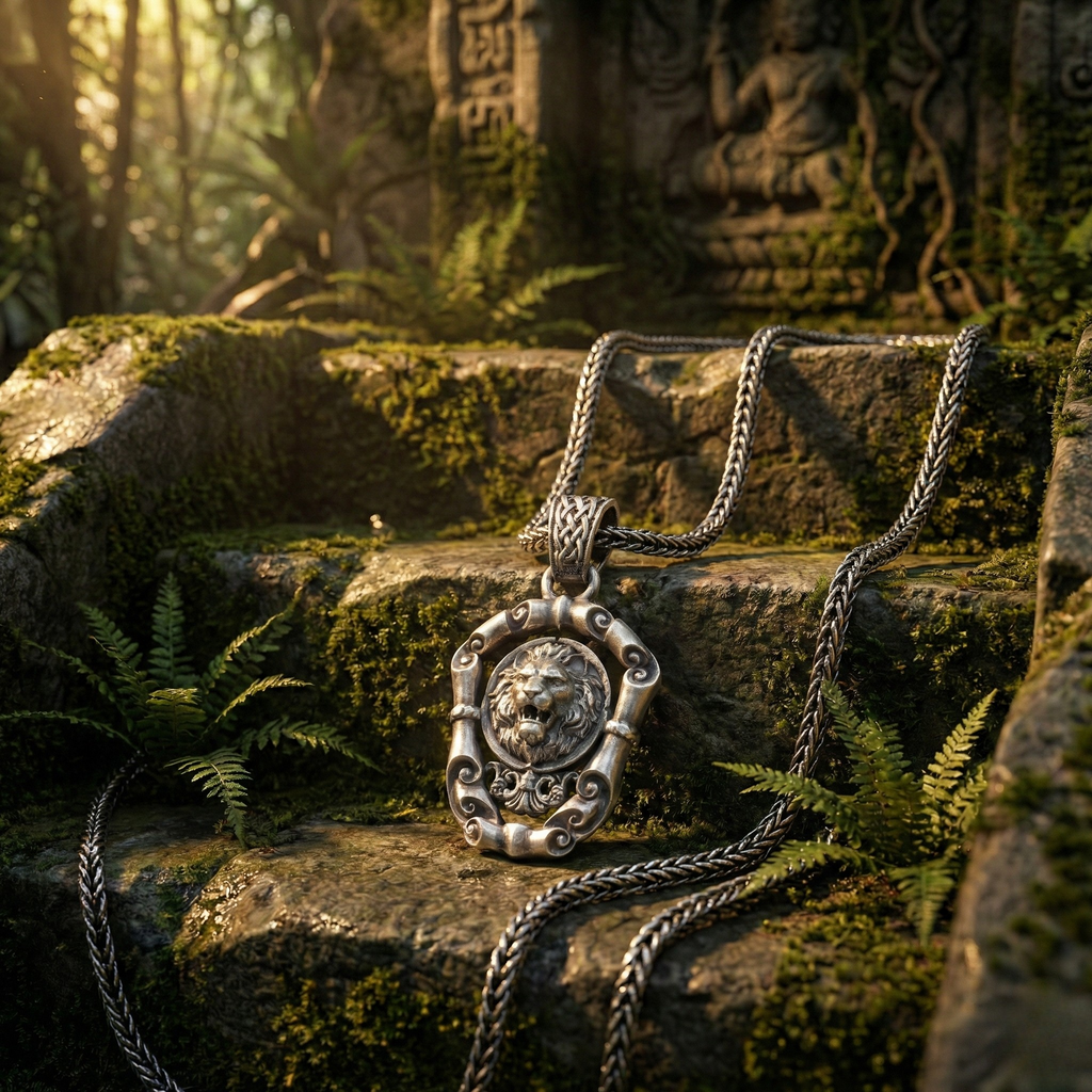 Aslan Kolye: Oksitli 925 Ayar Gümüş - El Yapımı Erkek Takısı