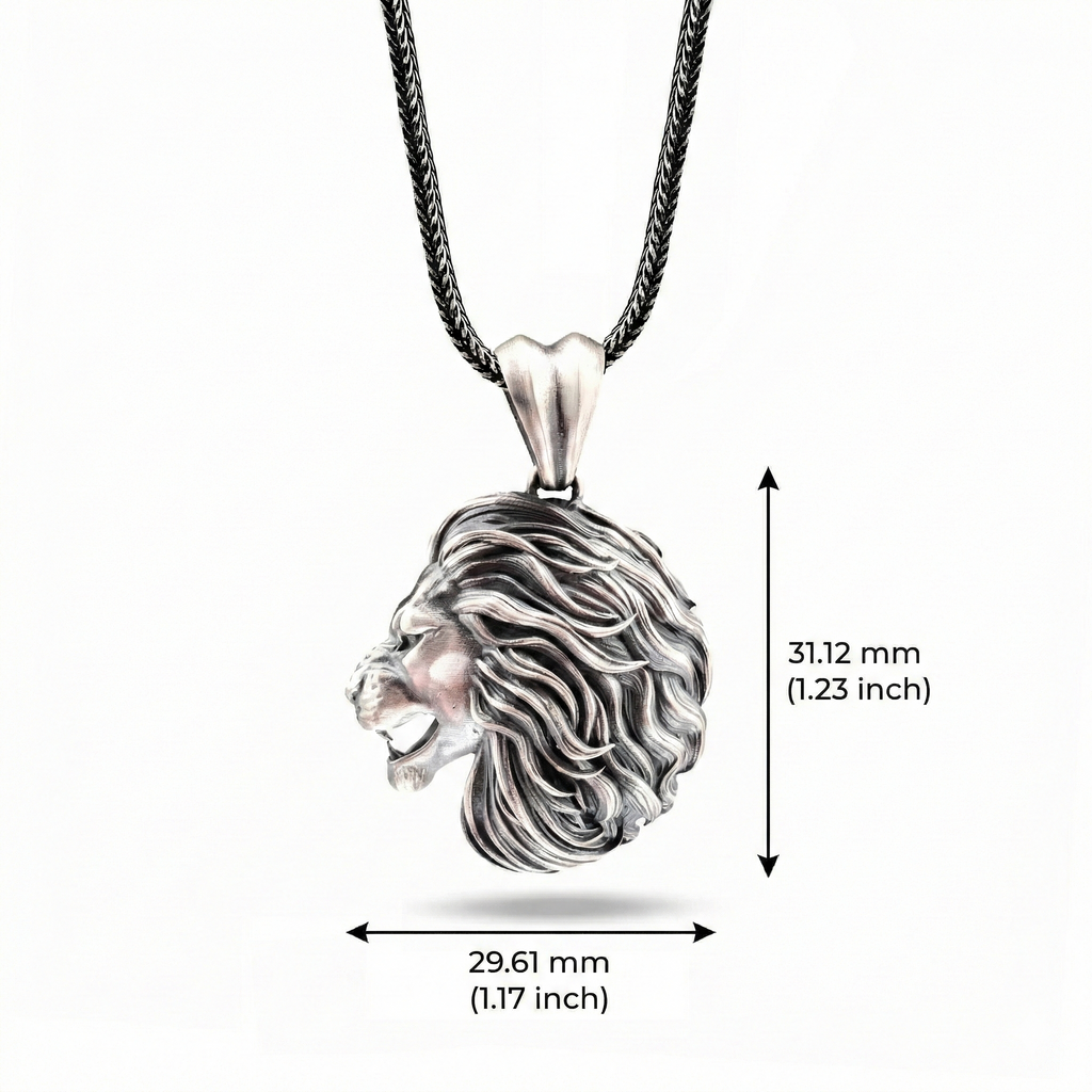 Aslan Kolye: Gotik Oksitli Gümüş - Erkekler İçin El Yapımı