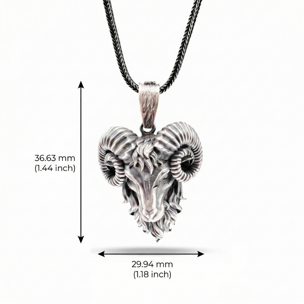 925 Ayar Gümüş Koç Kolye - Oksitli El Yapımı Gotik Kolye