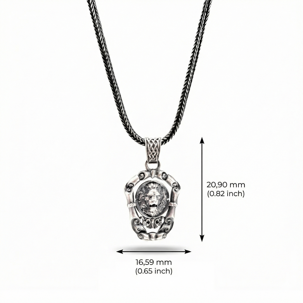 Aslan Kolye: Oksitli 925 Ayar Gümüş - El Yapımı Erkek Takısı