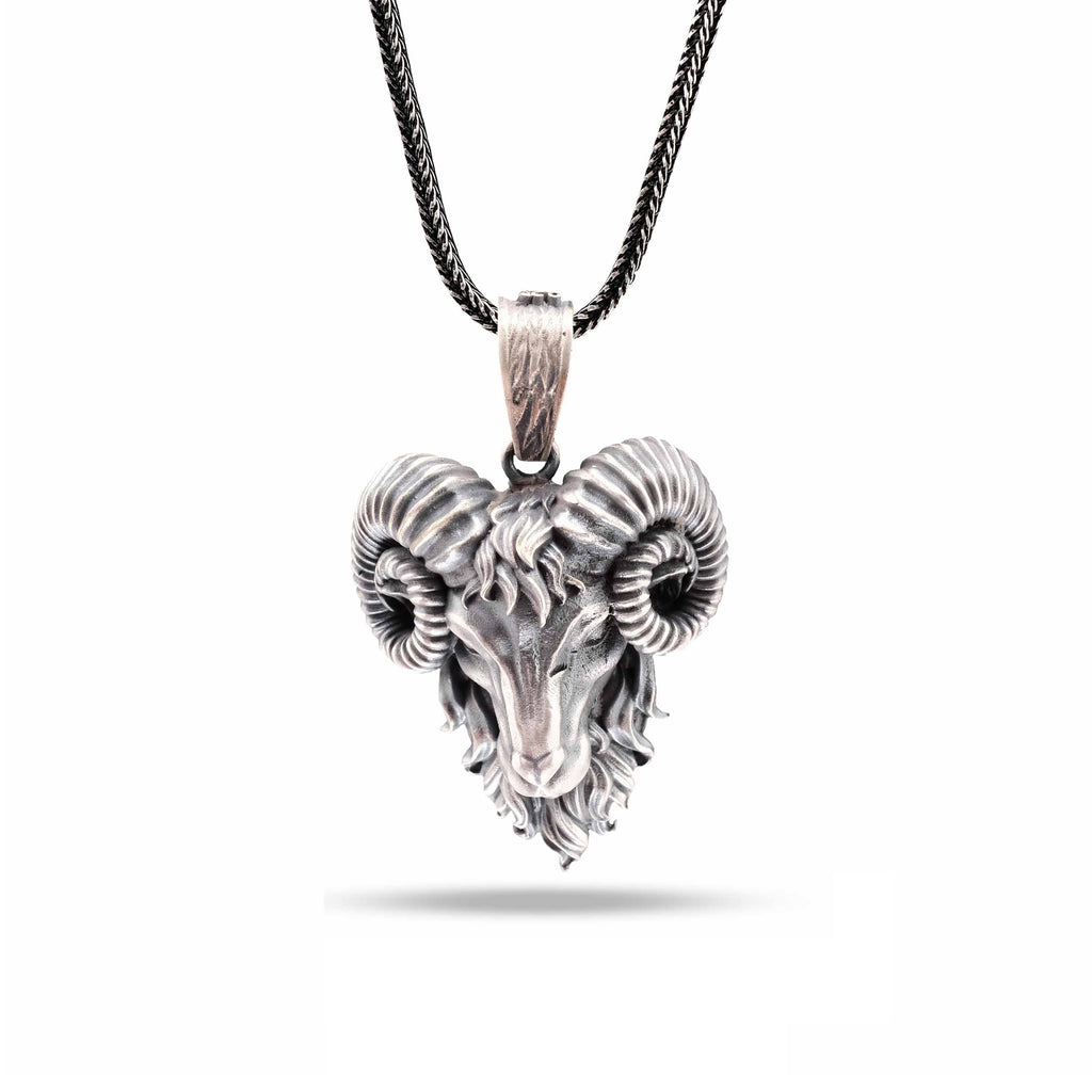 925 Ayar Gümüş Koç Kolye - Oksitli El Yapımı Gotik Kolye