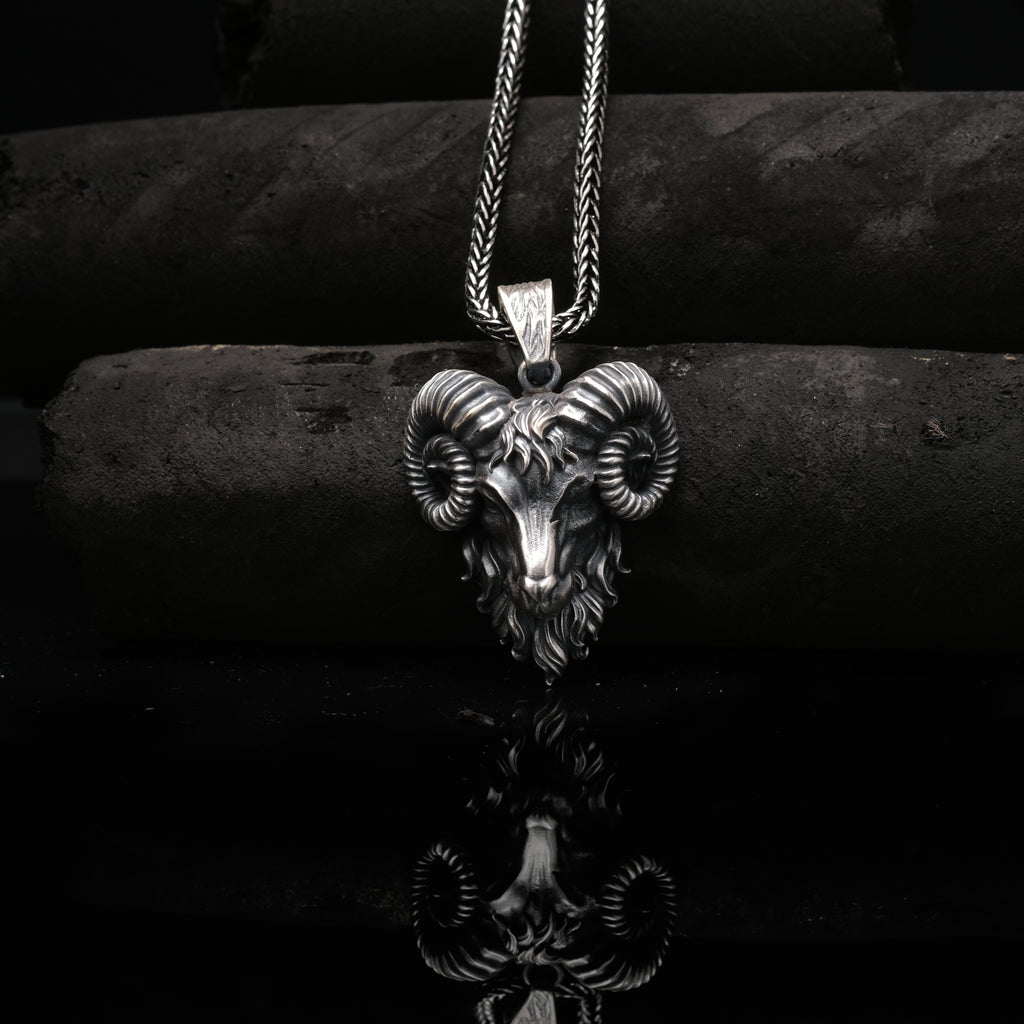 925 Ayar Gümüş Koç Kolye - Oksitli El Yapımı Gotik Kolye