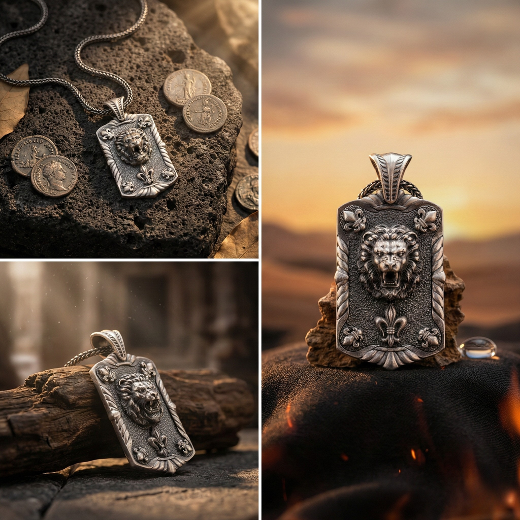 Aslan Kolye: El Yapımı Gotik Oksitli Gümüş Erkekler İçin