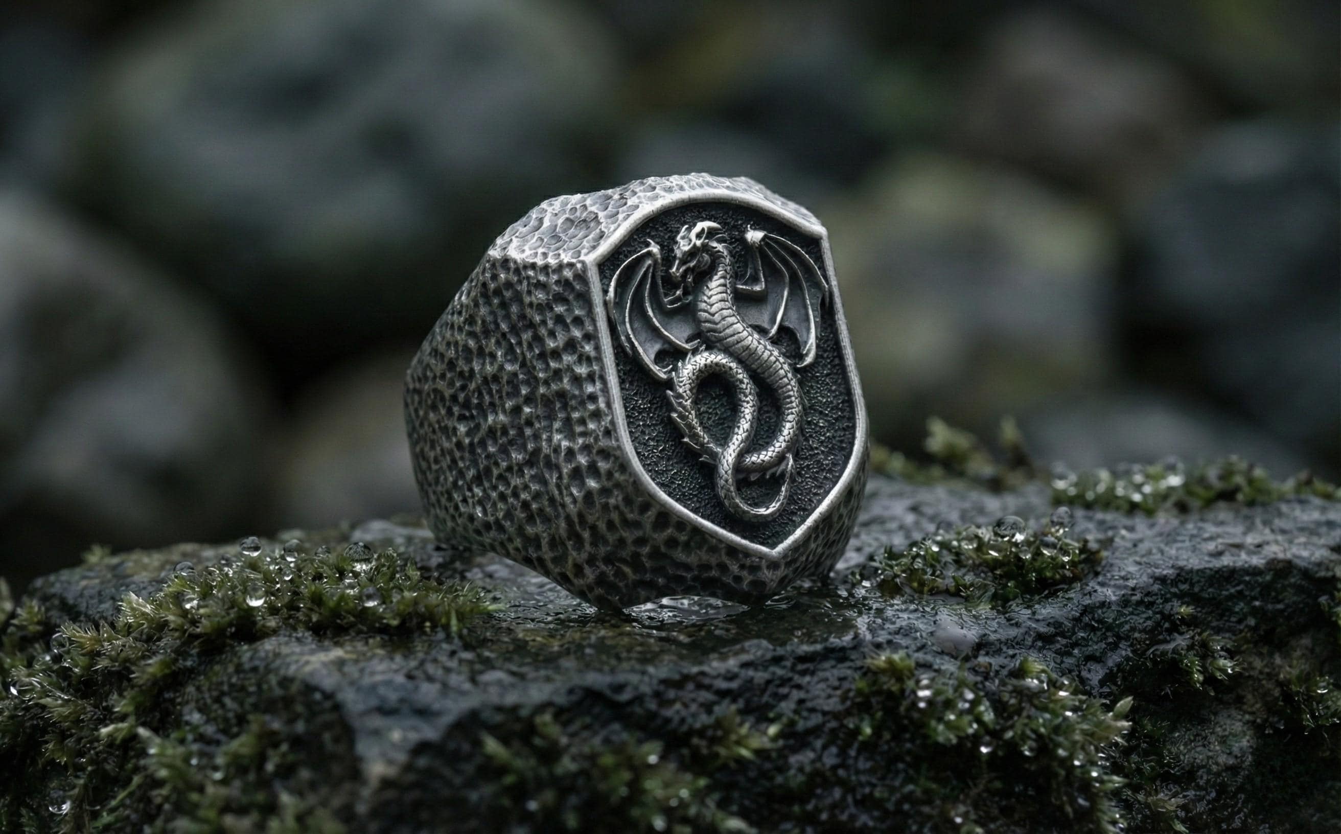 Gümüş Ejderha Yüzük –  Ortaçağ Kalkan Arması Yüzüğü