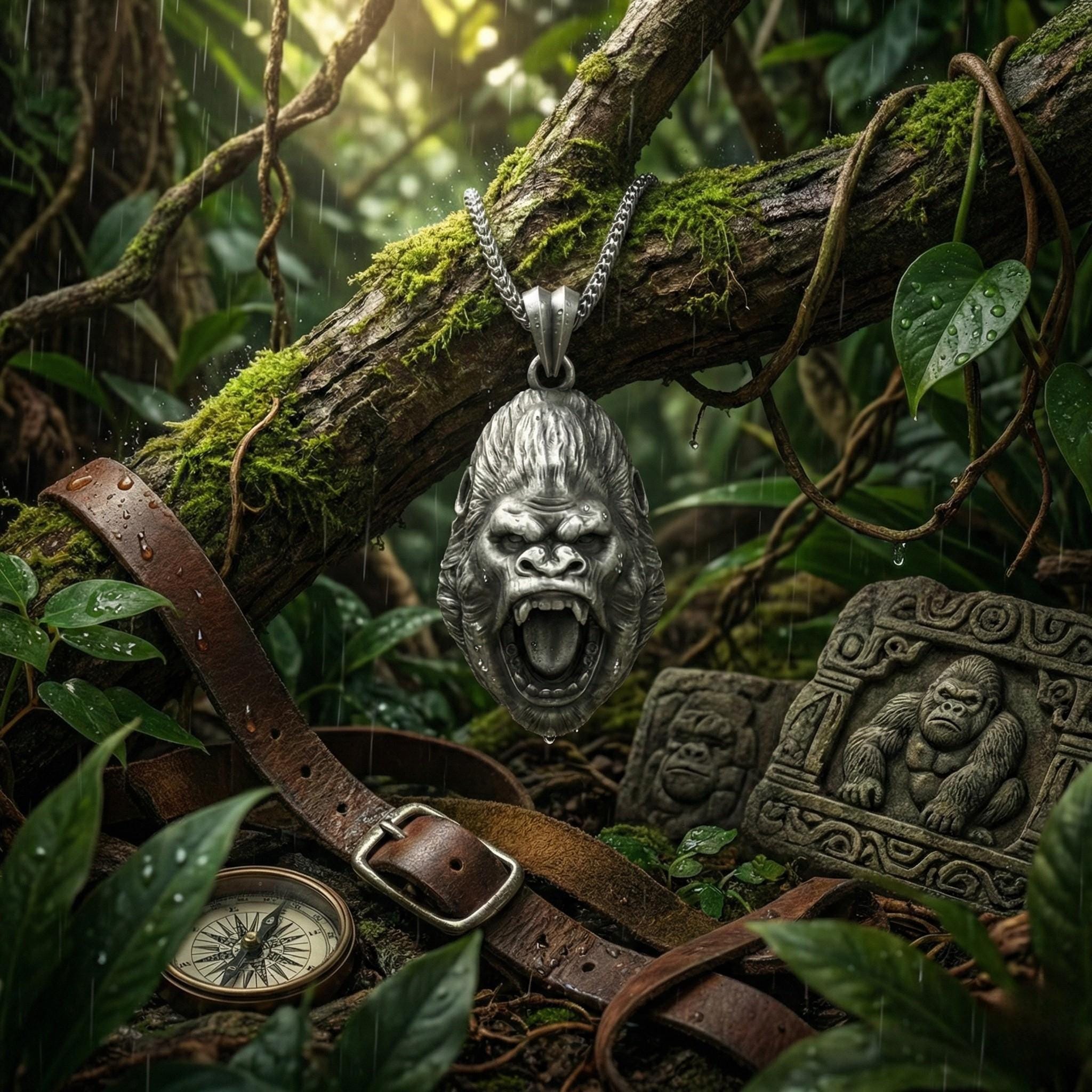 Oksitlenmiş Gümüş Goril Kafası Kolye