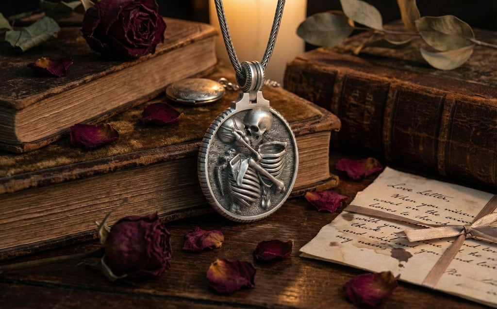 Gümüş Sarılan İskelet Çift Kolye Gotik Takı