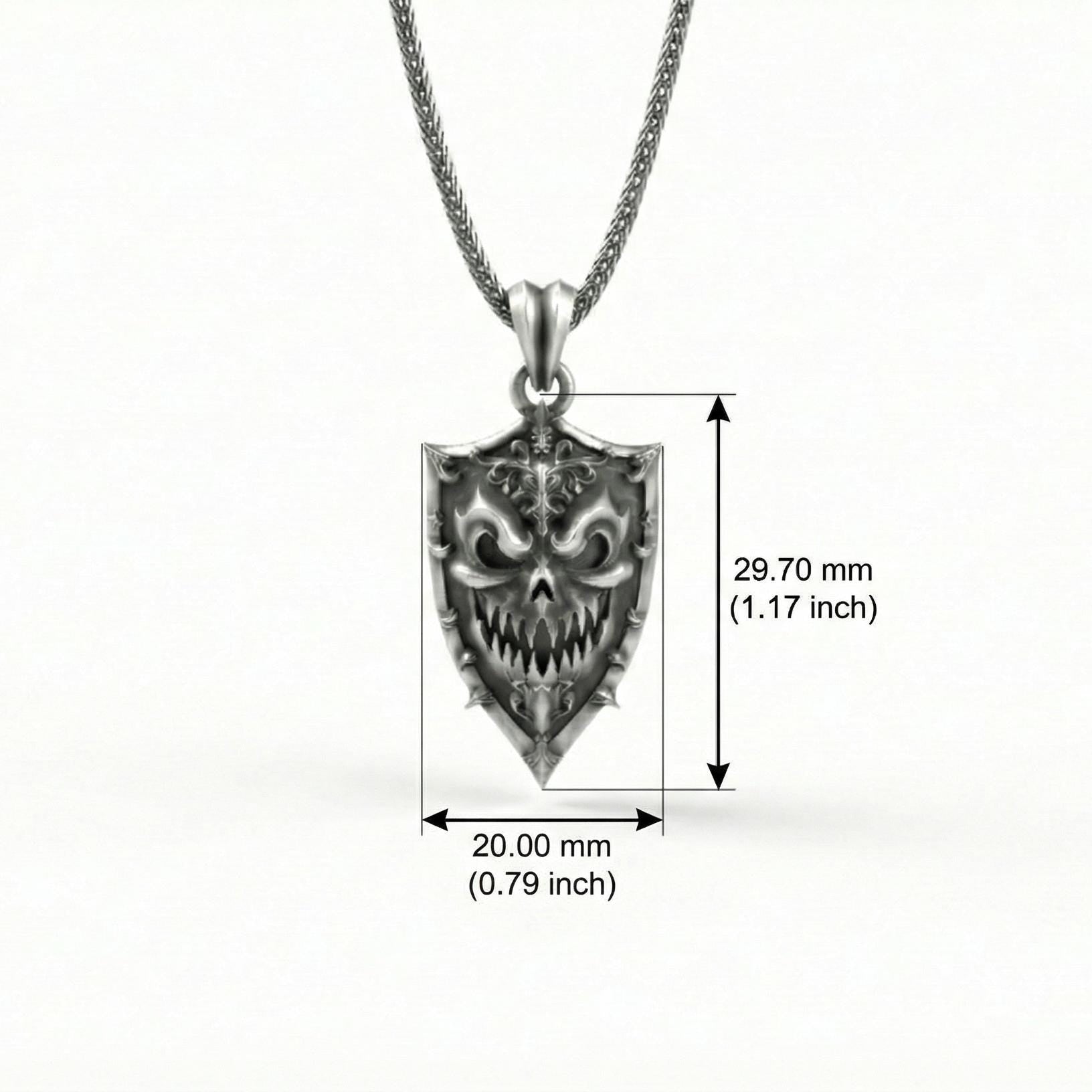 Gümüş Canavar Maskesi Kalkan Kolye