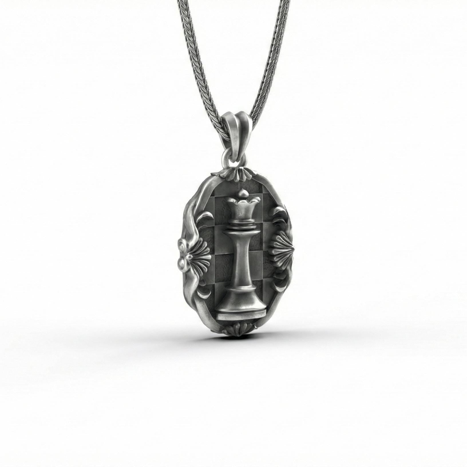 Antik Gümüş Satranç Vezir Kolye Ortaçağ Strateji Sembolü Takı