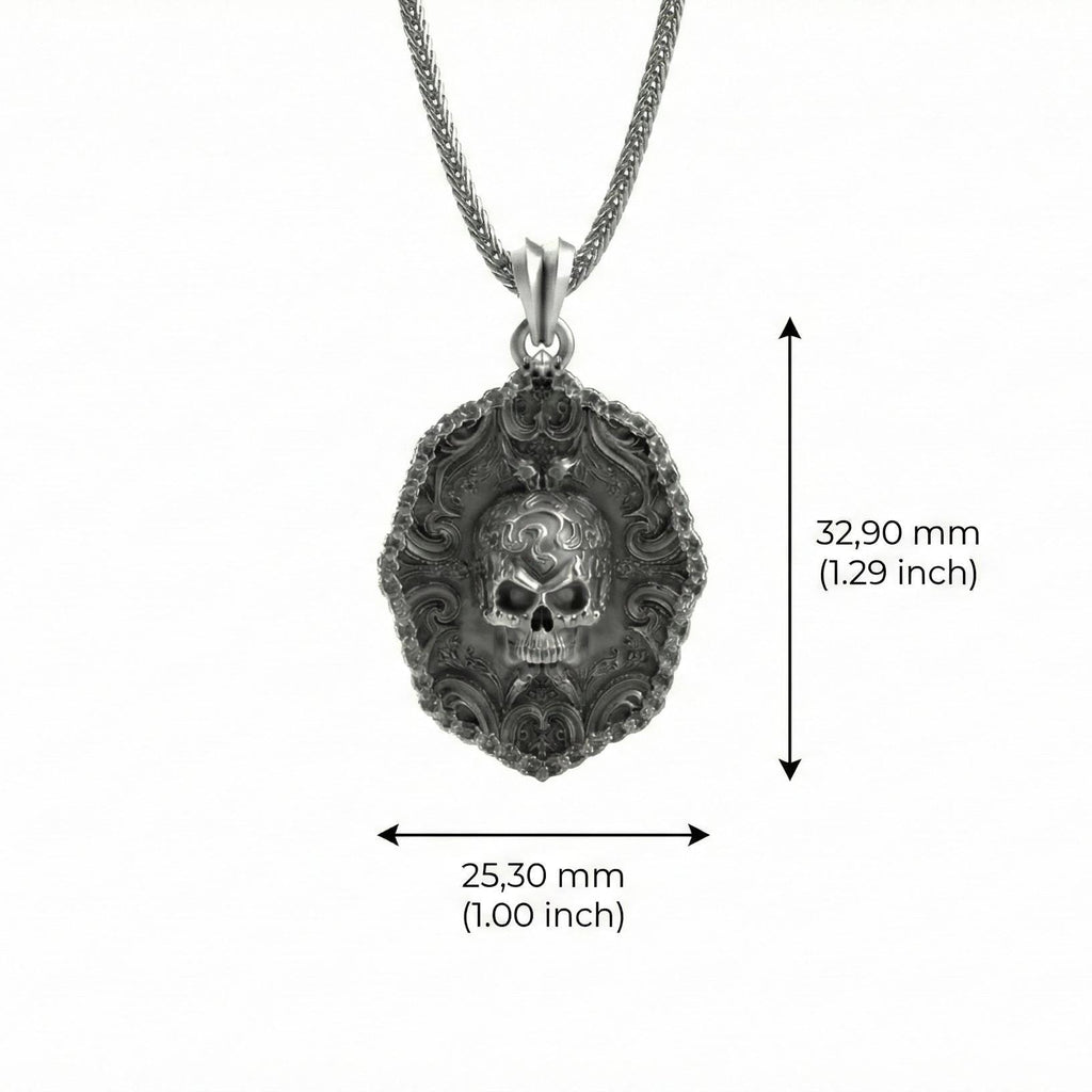Süslemeli Kafatası Kolye Ucu Oksitlenmiş Gümüş Gotik Tarzı Gösterişli Takı
