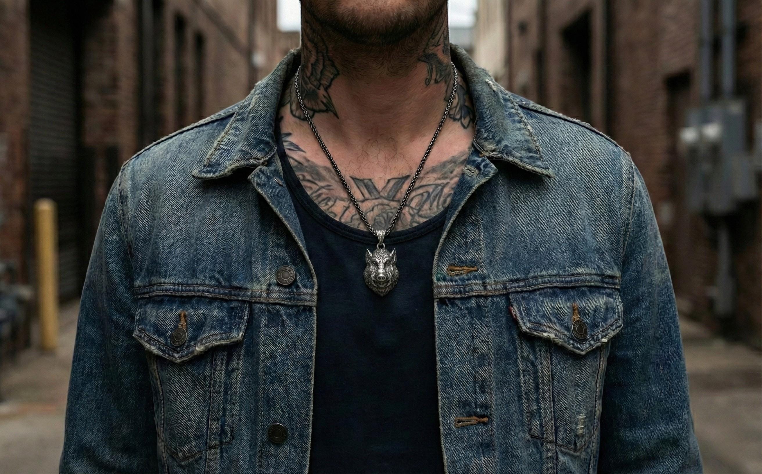 Yaban Domuzu Kolye Gümüş Hayvan Takısı