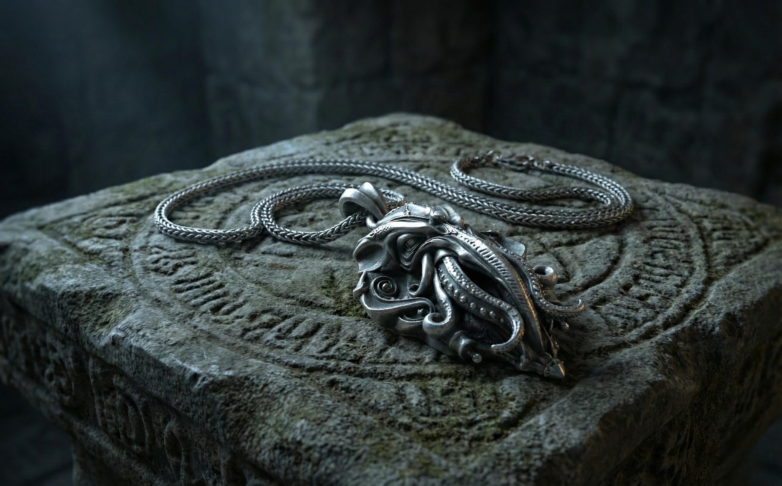 Cthulhu Ahtapot Kolye Ucu Gümüş Lovecraft Mitolojisi Takı