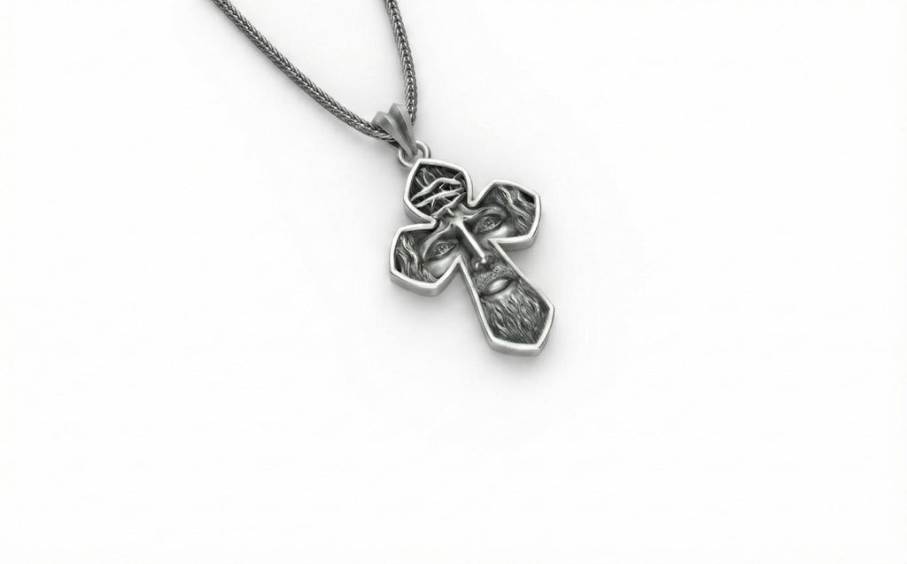 Gümüş İsa Yüzü Haç Kolye Ucu Hristiyan İnanç Takısı