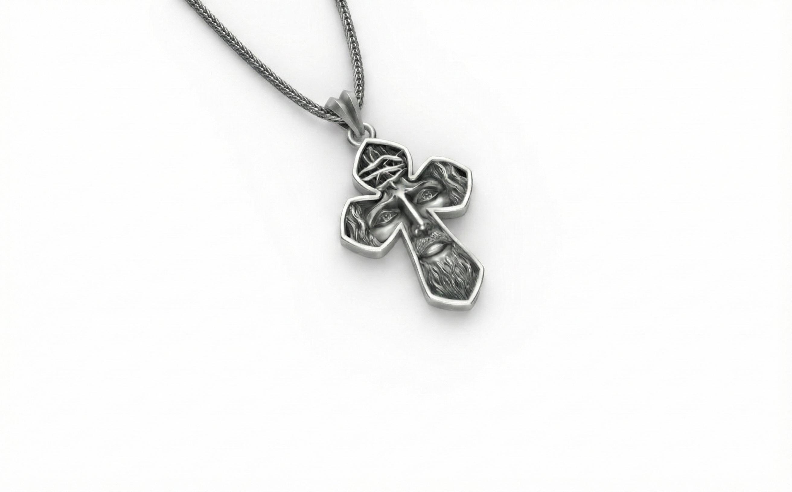 Gümüş İsa Yüzü Haç Kolye Ucu Hristiyan İnanç Takısı