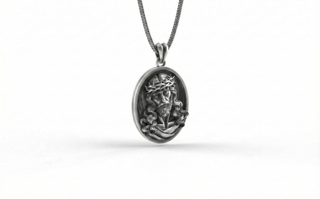 Gümüş İsa Mesih Madalyon Kolye Hristiyan Dini Takı