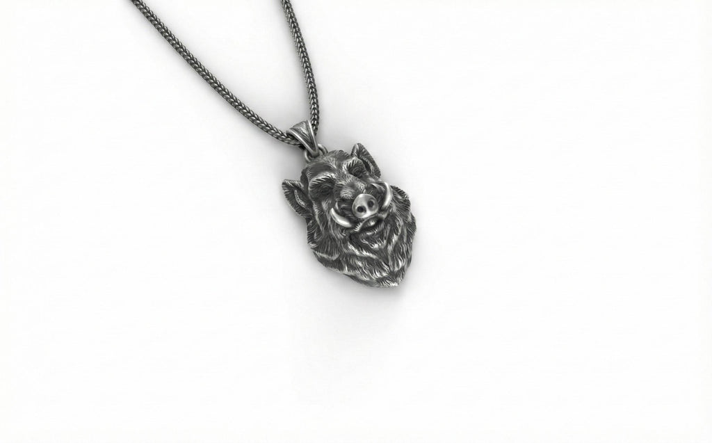 Yaban Domuzu Kolye Gümüş Hayvan Takısı