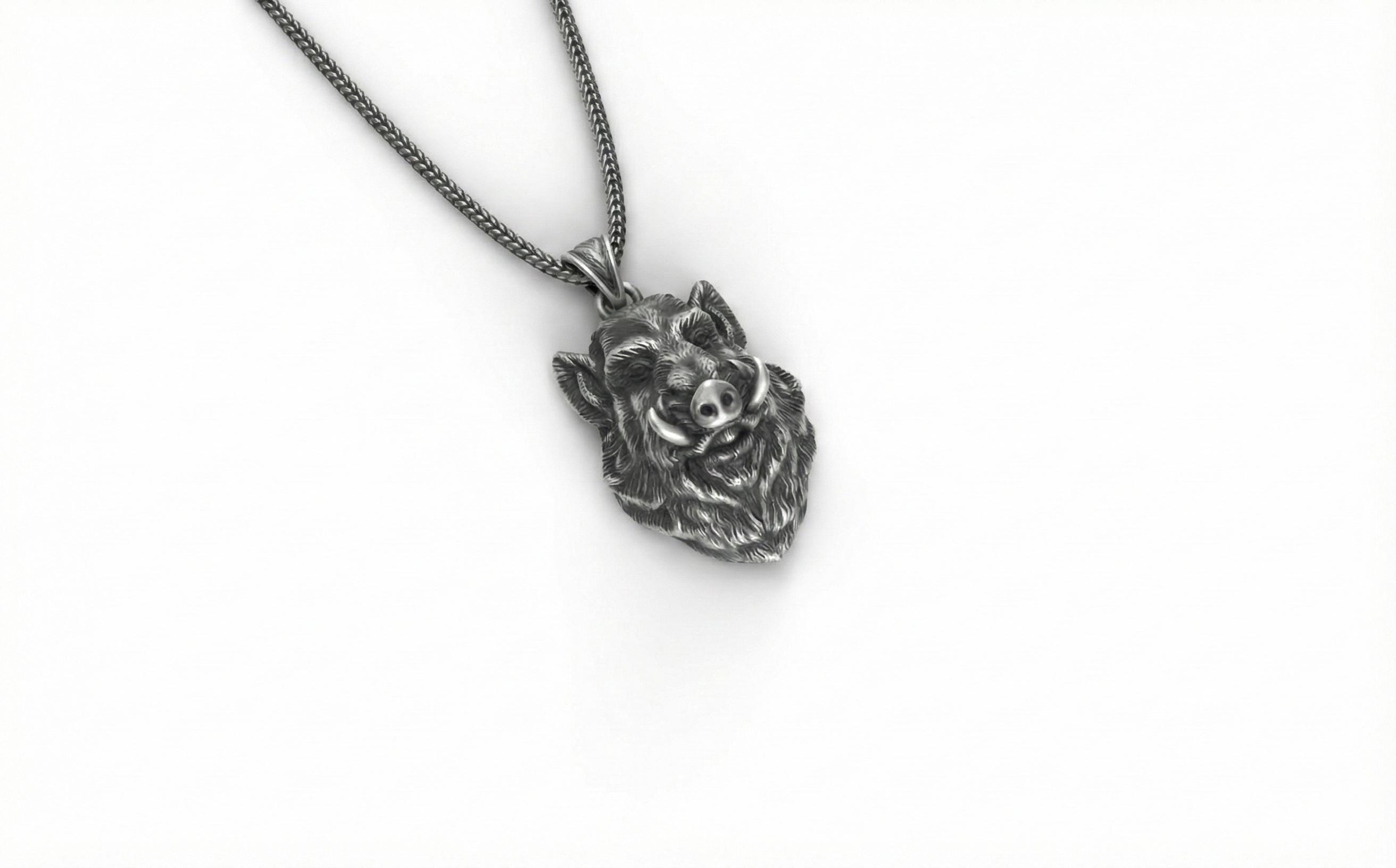 Yaban Domuzu Kolye Gümüş Hayvan Takısı