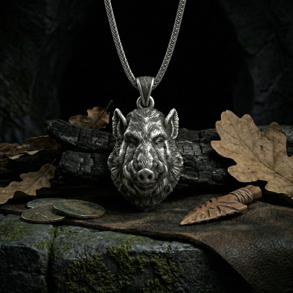 Yaban Domuzu Kolye Gümüş Hayvan Takısı