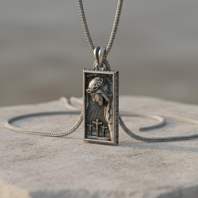 İsa Mesih Kolye Ucu, Oksitlenmiş Gümüş, Dini Takı